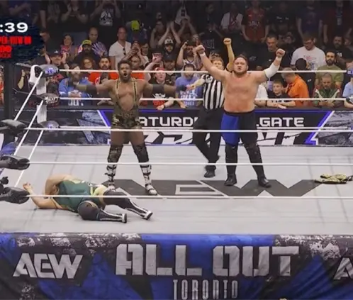 Samoa Joe y Powerhouse Hobbs ganaron la primera lucha de la Zero Hour del All Out 2025 de AEW. @AEW Samoa Joe y Powerhouse Hobbs ganaron la primera lucha de la Zero Hour del All Out 2025 de AEW. @AEW