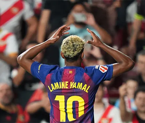 Lamine Yamal ya no hará el festejo de la corona por su rompimiento con Nicki Nicole. Getty Images